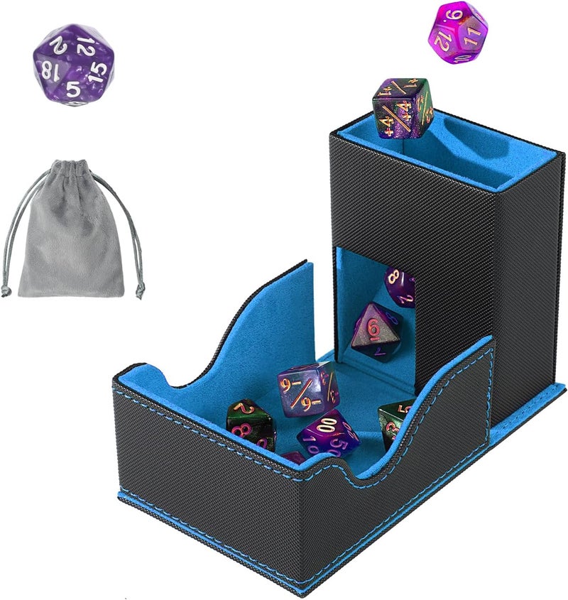 Stepane Dice Roller Tower, Premium DND Magnetic Dice Tray, Foldable PU Leather Dice Tower RPG Gifts for Dungeons and Dragons MTG Dm & Player Black/Blue - Image 1